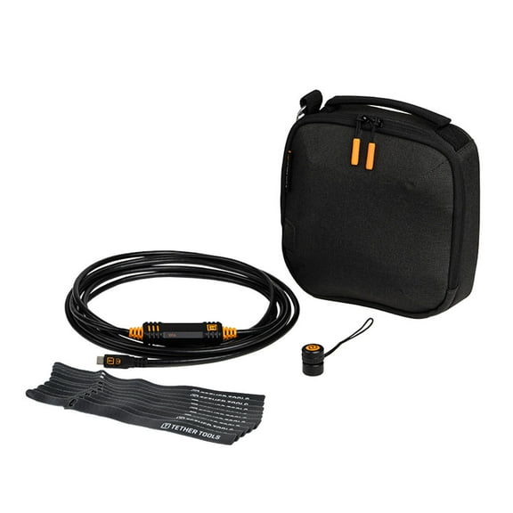 Tether Tools Starter Tethering Kit with TetherPro Optima 10G 15' USB-C Straight to USB-C Straight Cable, TetherGuard and Bag, Black