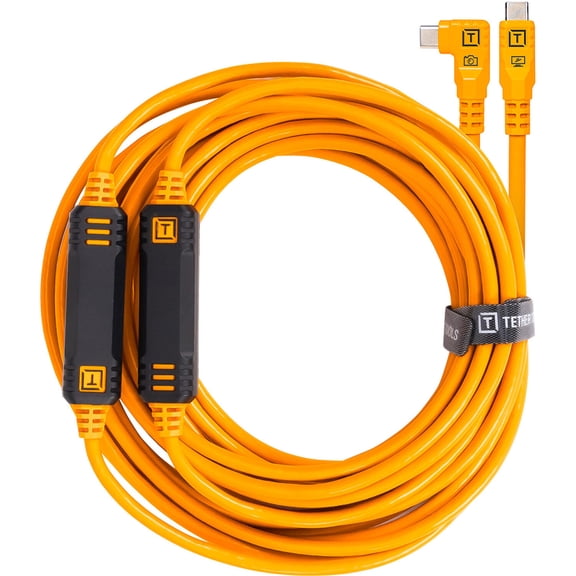 Tether Tools TetherPro 31' USB-C Straight to Right-Angled Cable, High-Visibility Orange