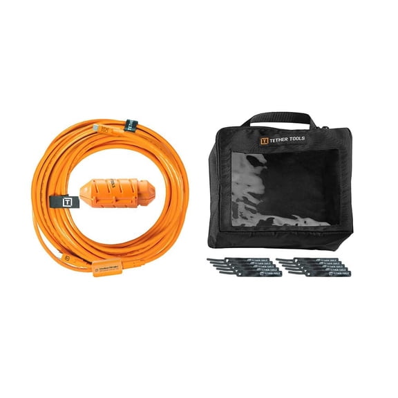 Tether Tools TetherBoost Pro USB-C Cable System 31 ft. 9.4m with Core Controller, TetherGuard Extension Lock USB-C to C and Cable Organization Case Large - Orange