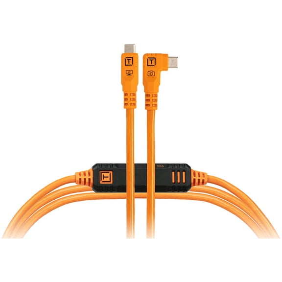 Tether Tools TetherPro Optima 10G USB-C, 10' (3m), Straight to Right, High-Visibility Orange (with inline TetherBoost)