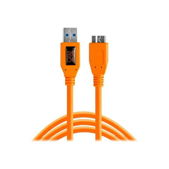 Tether Tools Pro 15' USB 3.0 Male (Type A) to Micro (Type B) 5-Pin Cable, Hi-Visibility Orange