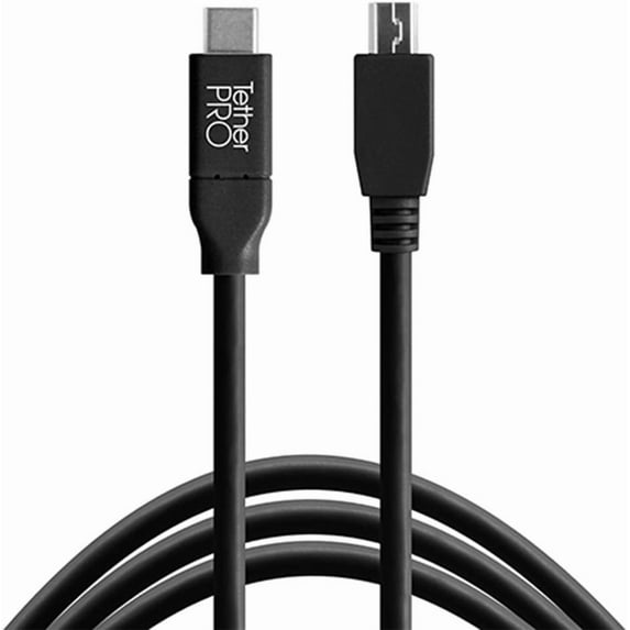 TetherPro USB-C to 2.0 Mini-B 5-Pin Cable, 15', Black