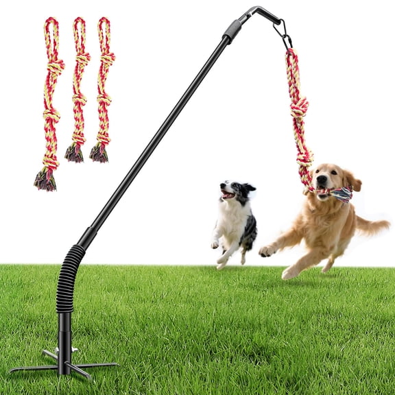 Tether Tug Outdoor Dog Rope Toy with 3 Ropes, Adjustable Height Spring Pole for Large Medium Small Dogs
