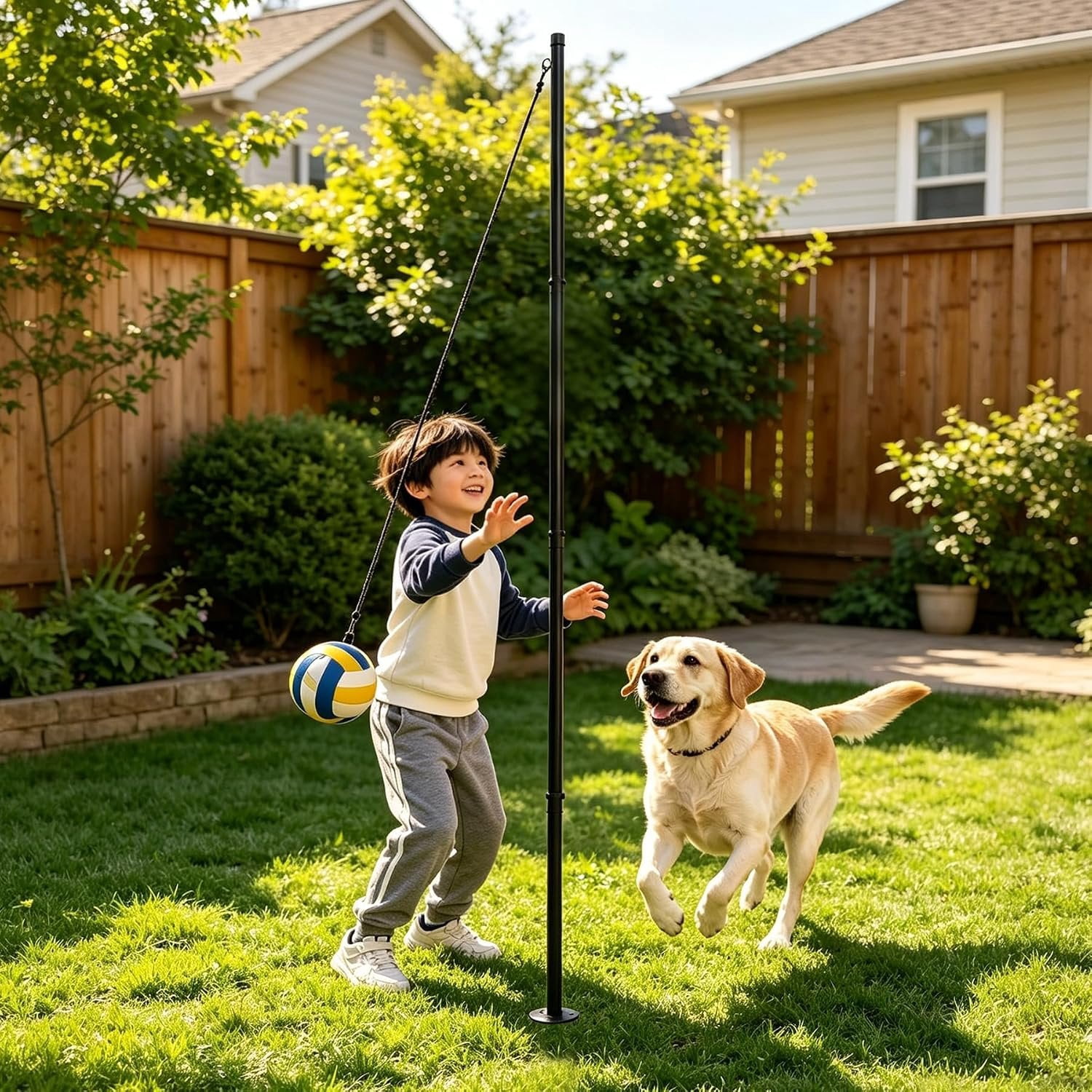 Tetherball Ropes Tetherball Set with Adjustable Pole, with Rope and 1 Rubber Tetherball ...