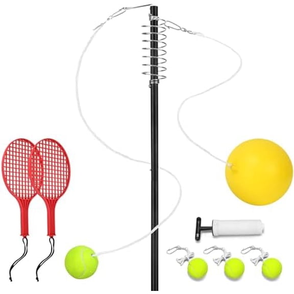 Tetherball Tennis Set with PoleBall, Rope and Paddle Set.Tether Ball Outdoor Equipment for Backyard-Red Yellow$$Sport & Recreation Other