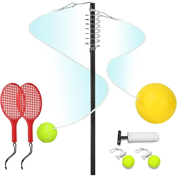 Tetherball Tennis Set with with 360° Swivel Hook Pole,Ball, Rope and Paddle Set.Tetherball Outdoor Equipment for Backyard,Lawn Game