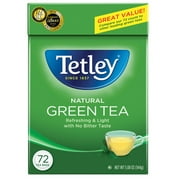 Tetley All Natural Green Tea Bags, 72 Count, Light-Bodied and Smooth
