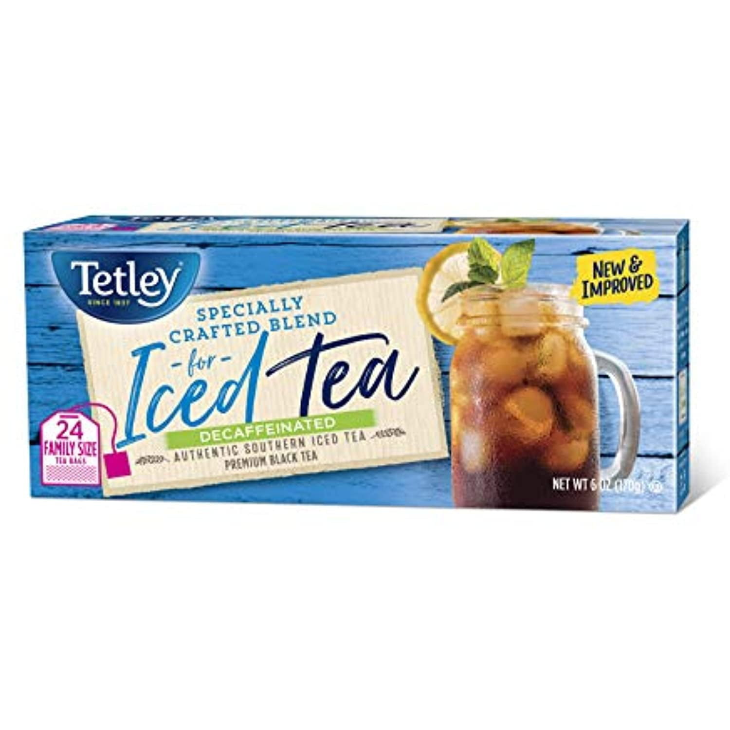 Tetley Black Tea, Decaffeinated Iced Tea Blend, Family Size, 24 Square Tea  Bags (Pack Of 1) 