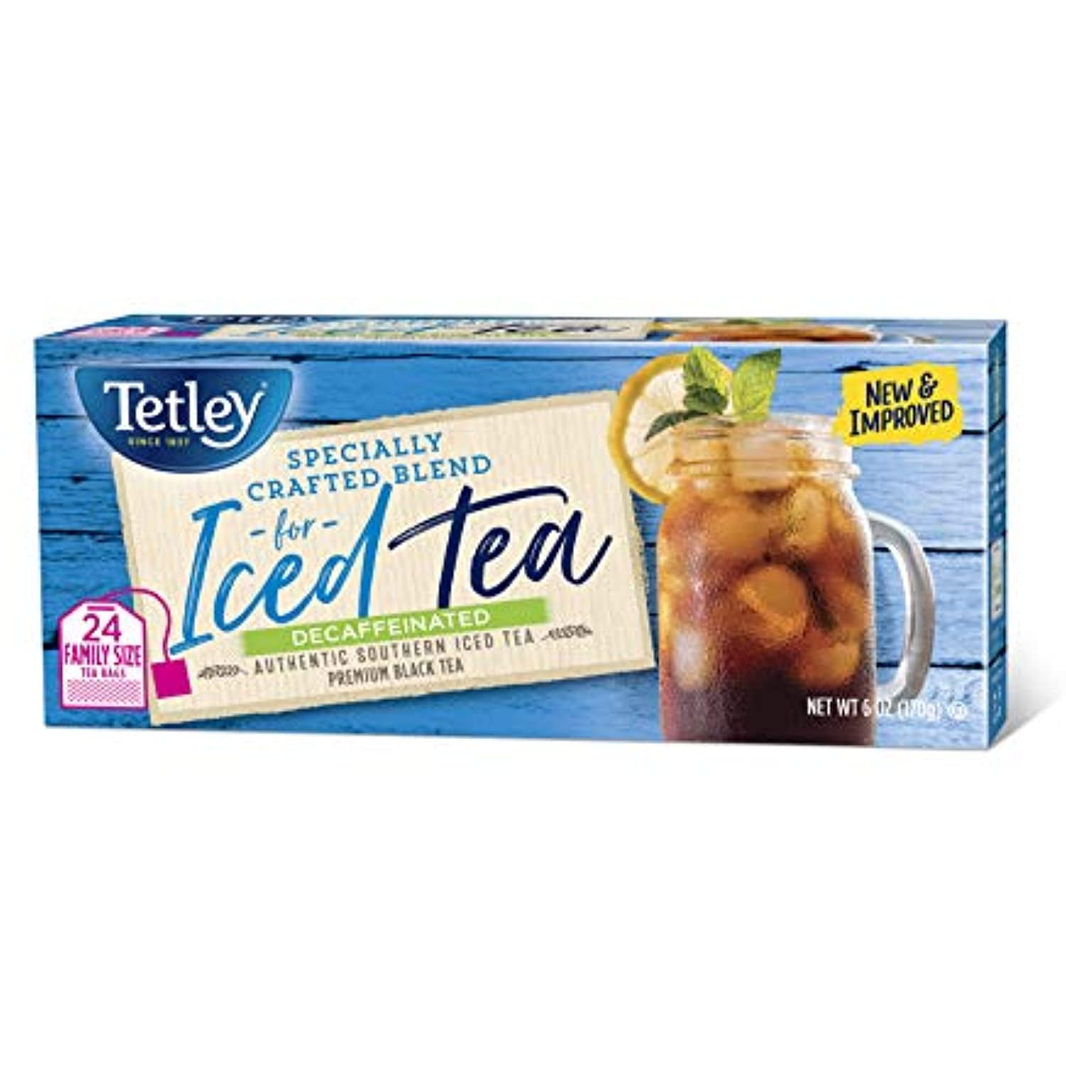 Tetley Black Tea, Decaffeinated Iced Tea Blend, Family Size, 24 Square