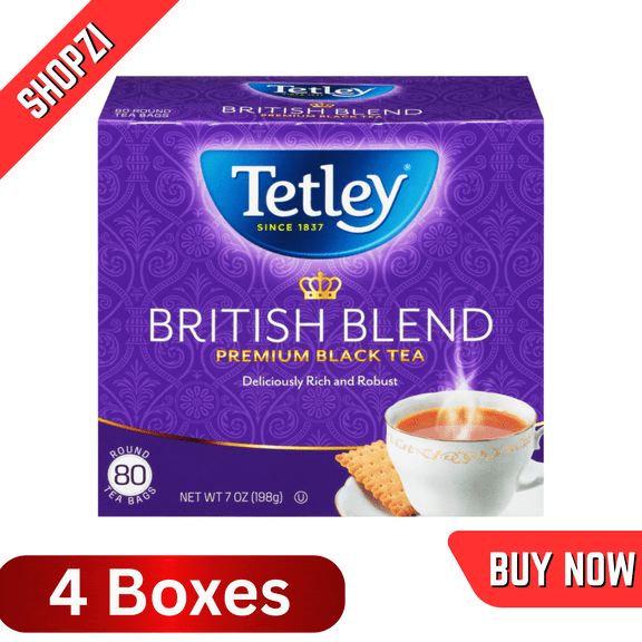 Tetley British Blend Premium Black Tea Round Tea Bags, 80 ct, 4 Count Boxes, Rich & FullBodied Flavor