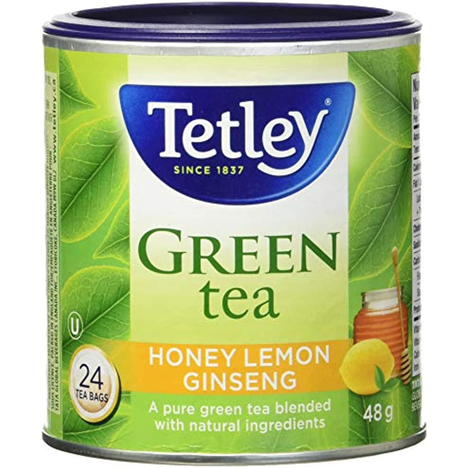 Tetley Honey Lemon Ginseng Green Tea 24Ct 48G/1.7Oz Imported From