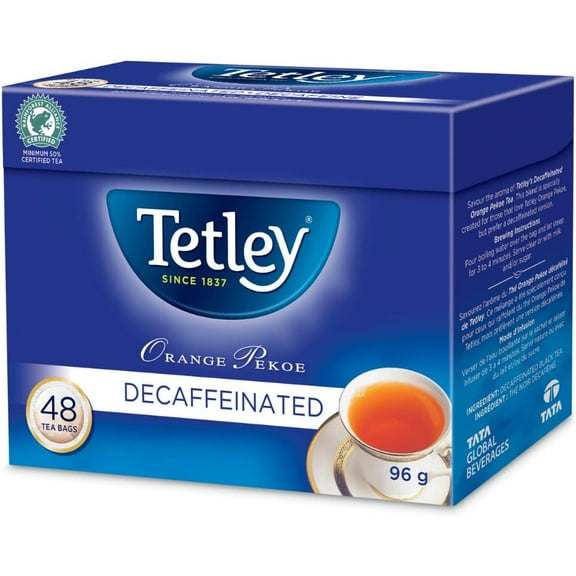 Tetley Orange Pekoe Decaffeinated Black Tea - 48 Count, 96g/3.4 oz