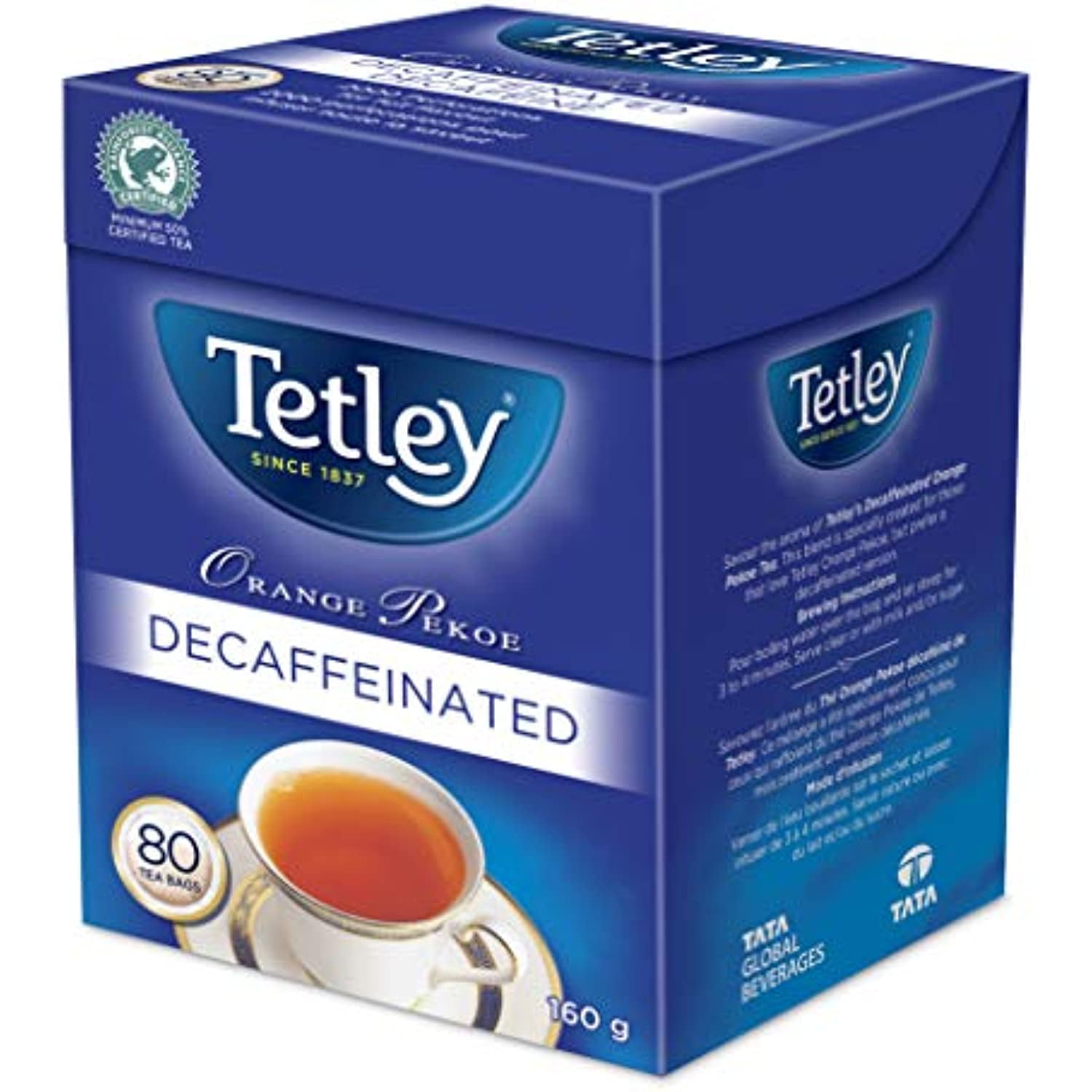 Tetley Orange Pekoe Decaffeinated Tea 80 Decaf Tea Bags 160G {Imported