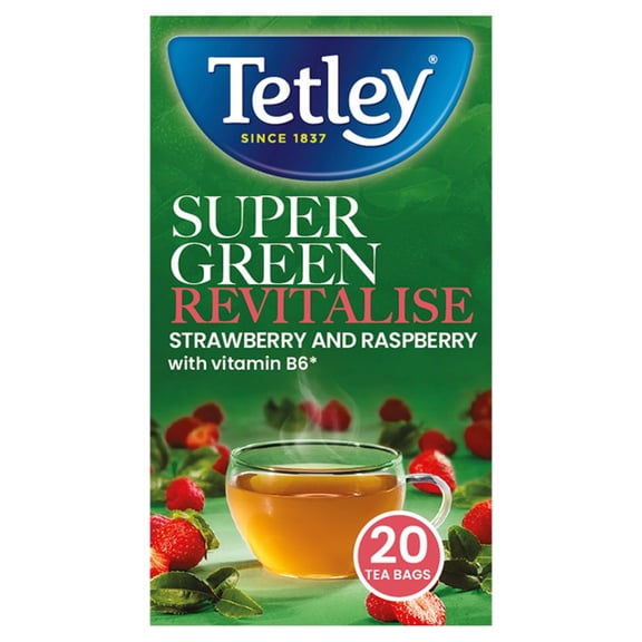 Tetley Super Green Revitalise Strawberry and Raspberry 20 Tea Bags 40g (pack of 4)