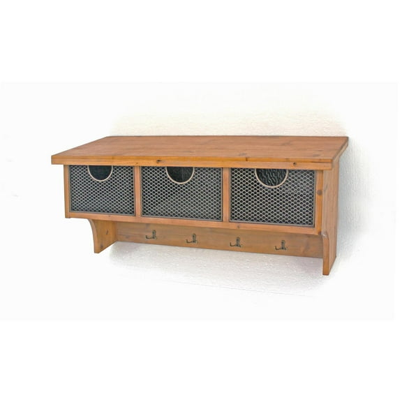 Wood Wall Shelf With 4 Hooks