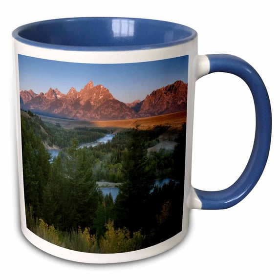 3drose, Teton Mtn, Snake River Bend, Grand Teton, Wyoming - Us51 Rkl0001 - Raymond Klass, 11oz Two-tone Blue Mug