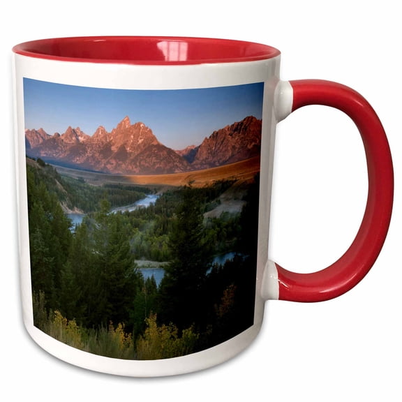 3drose, Teton Mtn, Snake River Bend, Grand Teton, Wyoming - Us51 Rkl0001 - Raymond Klass, 11oz Two-tone Red Mug