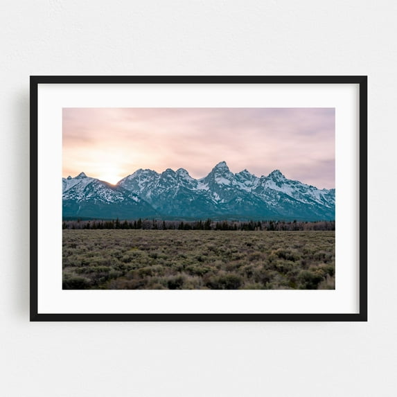 Teton Range - Wyoming Photography Mountain Landscape Sunset Nature Scenic Wilderness Snow Black Framed Wall Art Print 16 x 20 inches