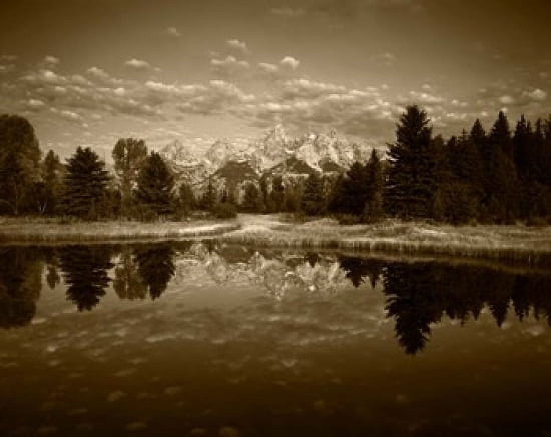 Teton Range and Snake River Grand Teton National Park Wyoming (sepia) Canvas Art - Adam Jones DanitaDelimont (34 x 27)