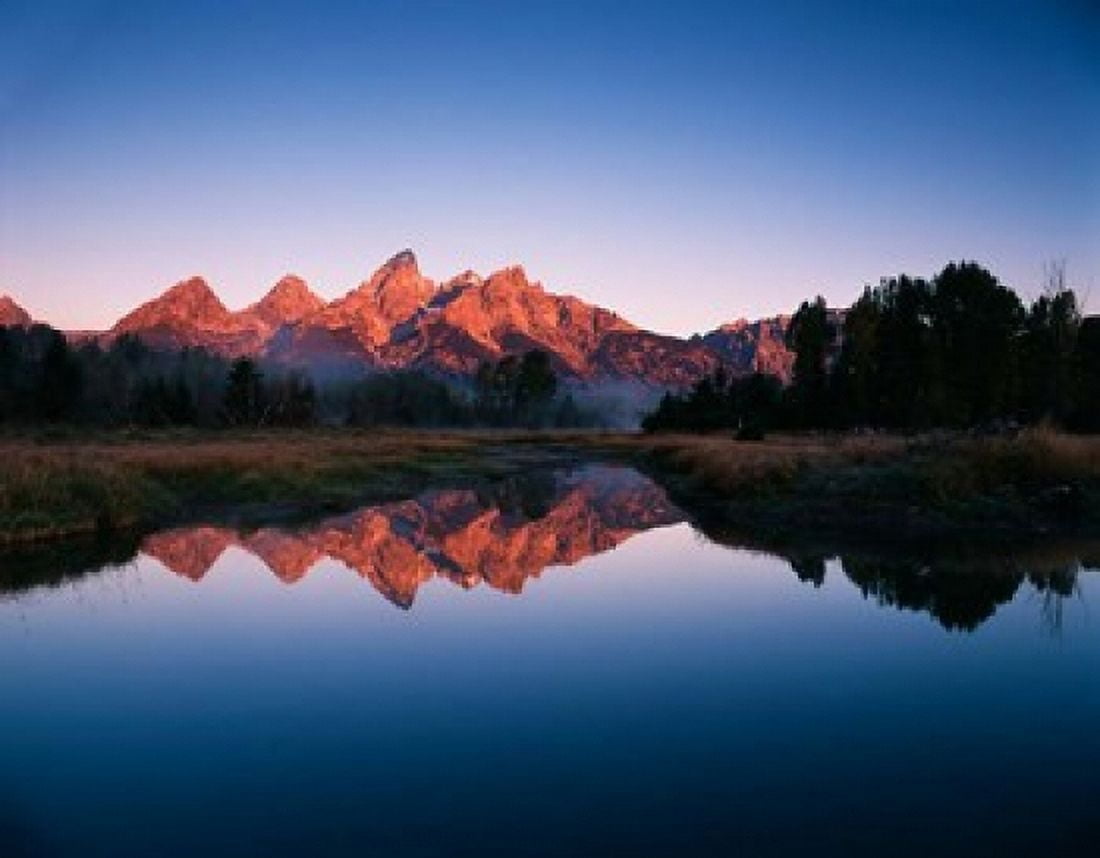 Teton Range reflecting in Beaver Pond Grand Teton National Park Wyoming Canvas Art - Adam Jones DanitaDelimont (34 x 27)