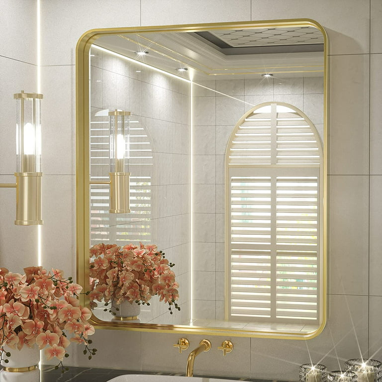 Modern Gold Bathroom Vanity Mirror for Ceiling, Ceiling Mirror | Decorative  Hanging Mirror for Wall Decor Gold Metal Framed Wall Mirror Wall-Mounted