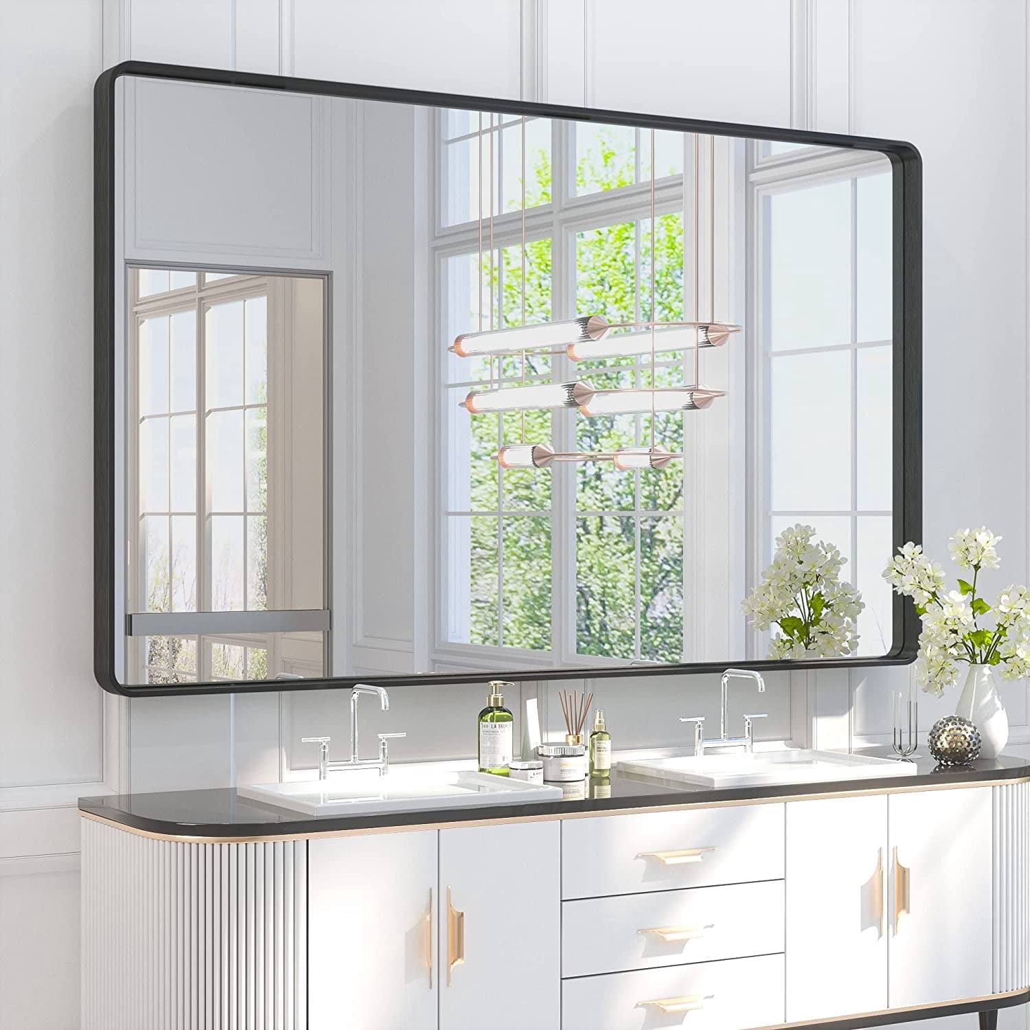 Tetote 60x36 inch Rectangular Bathroom Mirror, Matte Black Frame ...