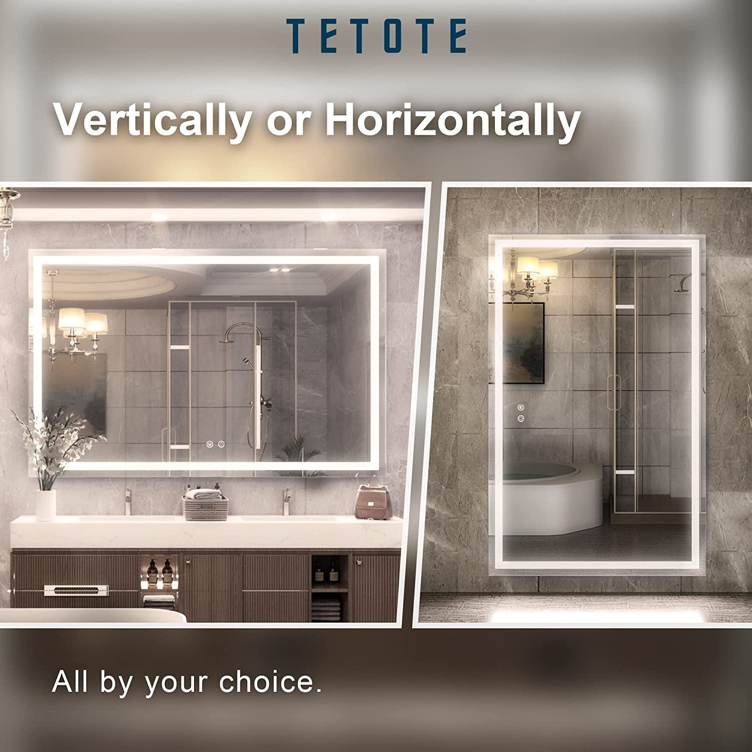 Tetote 60x40 Silver LED Bathroom Vanity Mirror with Anti-Fog