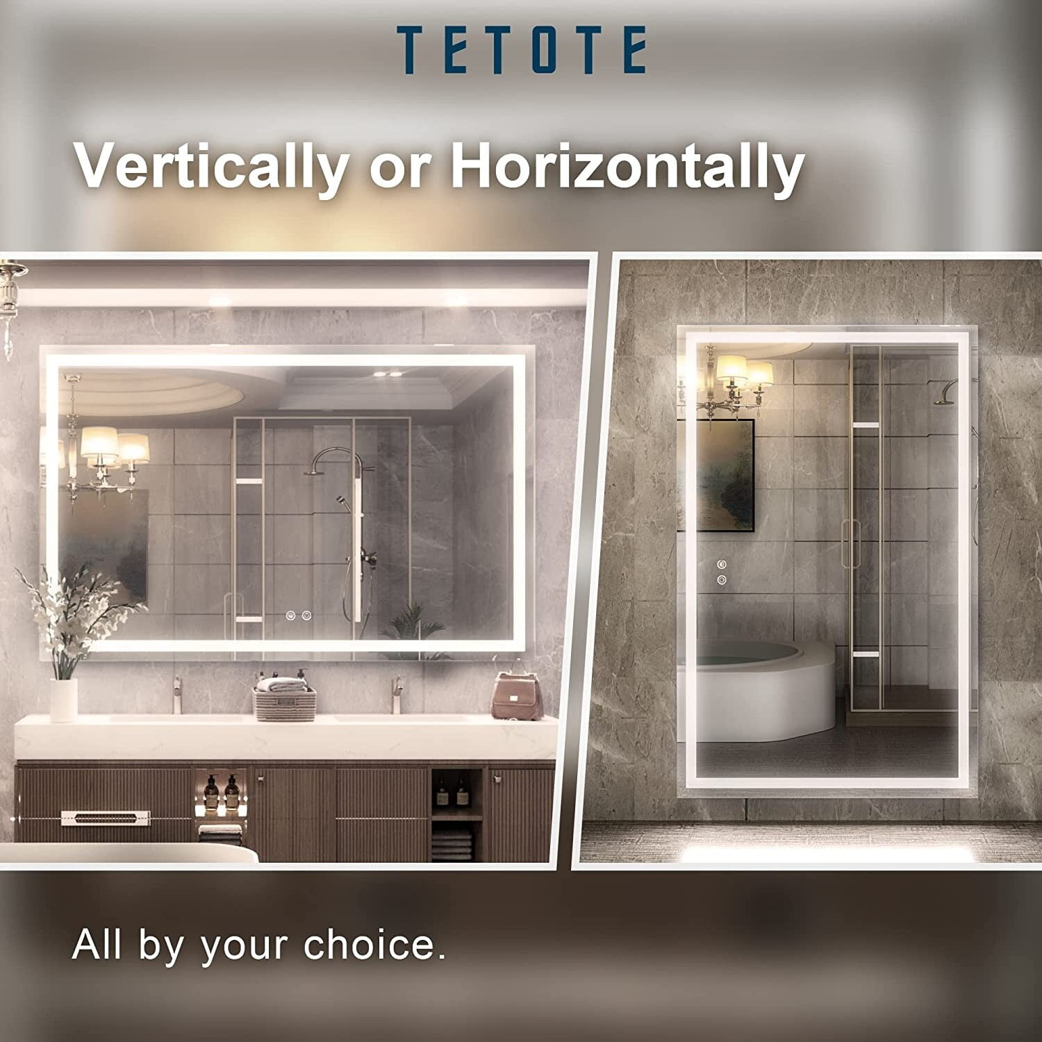 Tetote 60x40 Silver LED Bathroom Vanity Mirror with Anti-Fog