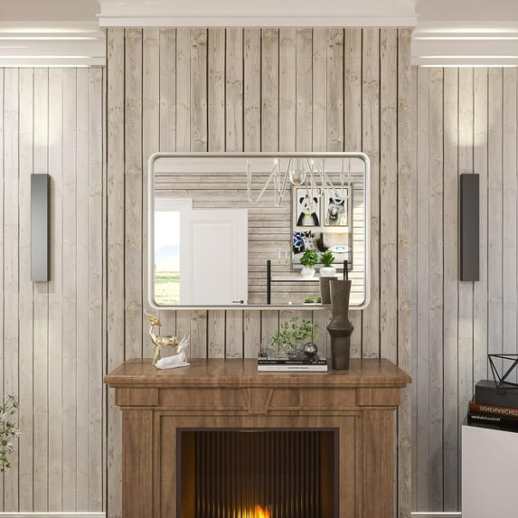 Tetote Modern Bathroom Vanity Mirror Metal Frame Wall Mounted 16x24 - Silver