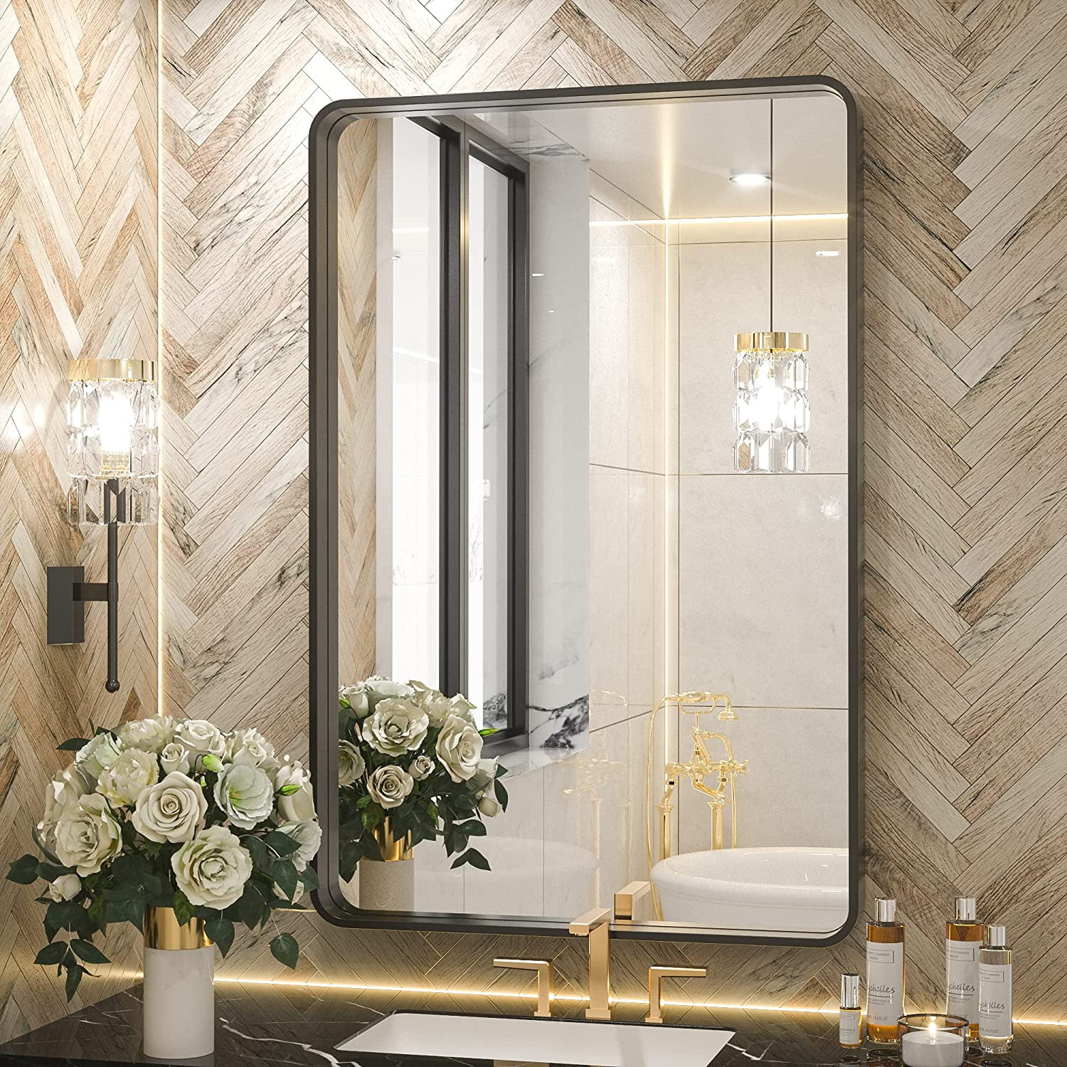Tetote Modern Metal Frame Wall Mounted Bathroom Vanity Mirror 24x36 ...