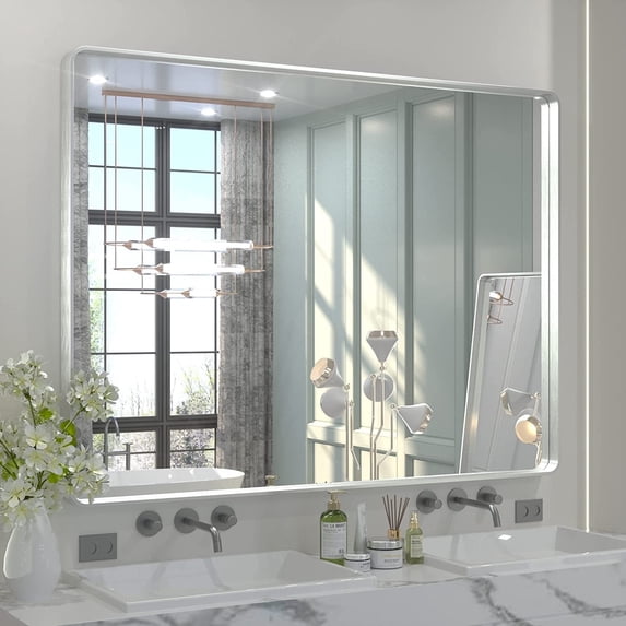 Tetote Modern Metal Frame Wall Mounted Bathroom Vanity Mirror 48x36 - Silver