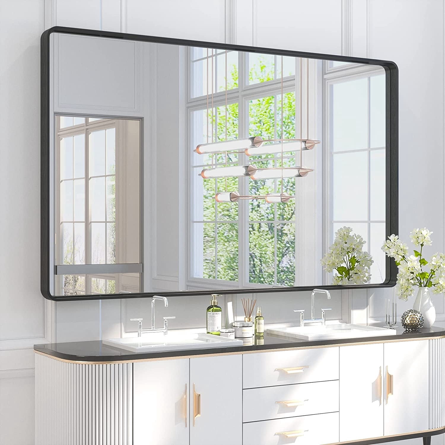 Tetote Modern Metal Frame Wall Mounted Bathroom Vanity Mirror 60x36 ...