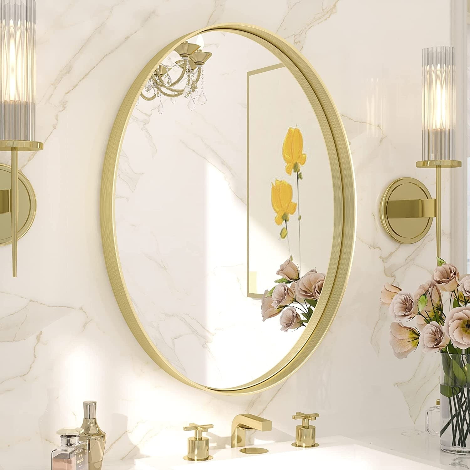 Elegant Gold Oval Metal Frame Wall Mirror 22x30