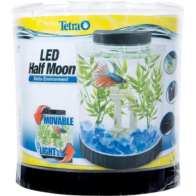 Trera Fish Tetra 1.1 Gallon Betta Aquarium Kit, Half Moon-Shaped Aquarium with LED ...