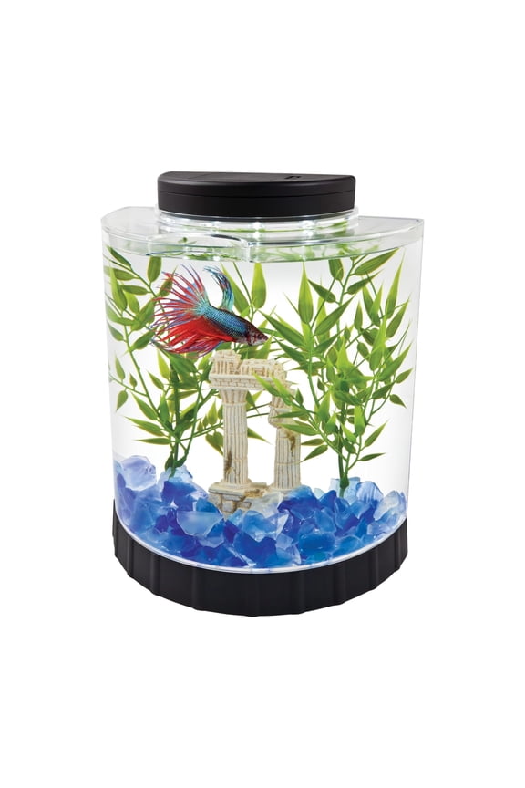 1.1 Gallon Betta Aquarium Kit, Half Moon-Shaped Aquarium with LED Light