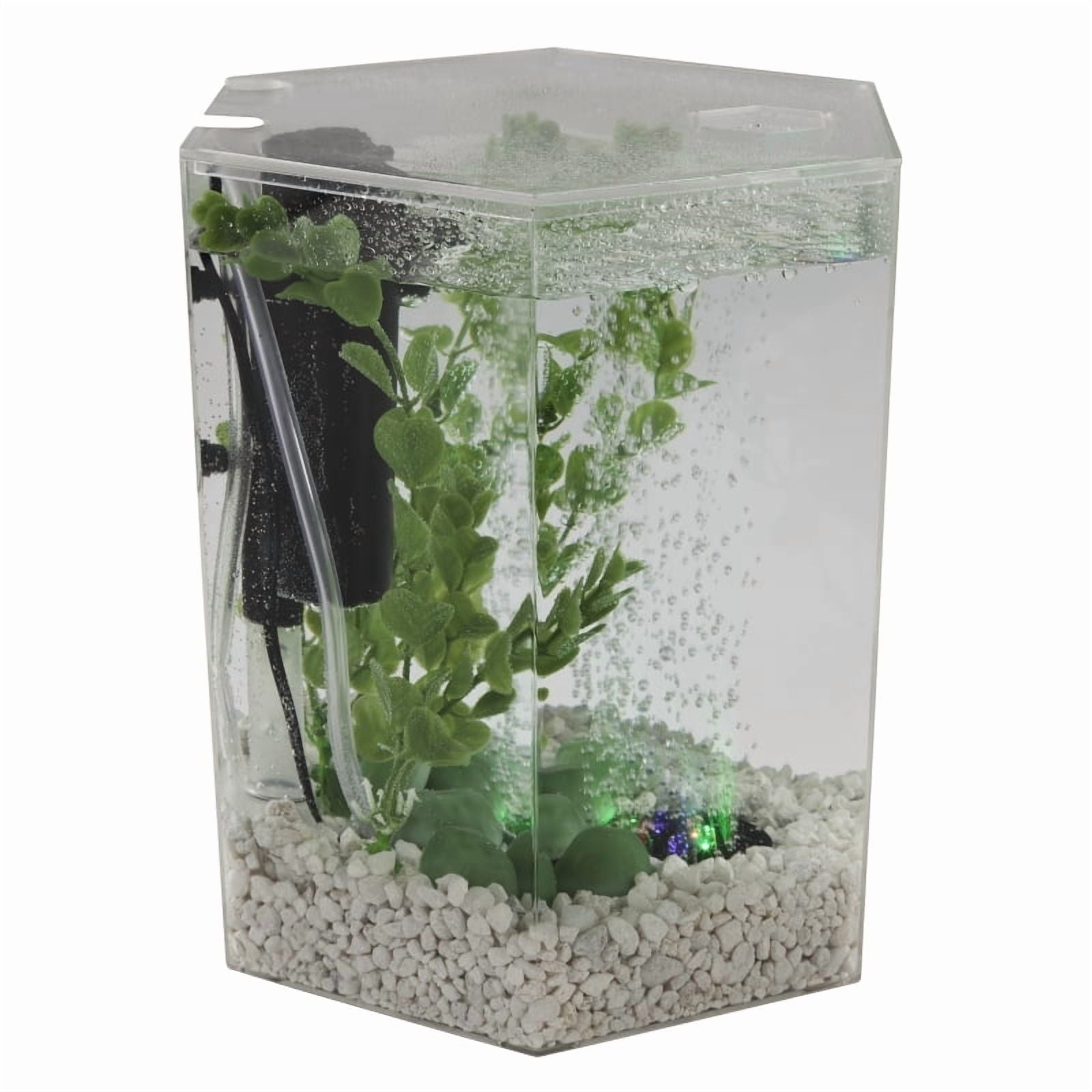 Tetra Bubbling LED Aquarium Kit, Acrylic Hexagon Shape with Color-Changing Light Disc, 1 Gallon