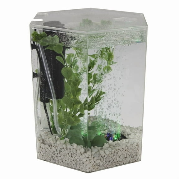 Tetra Bubbling LED Aquarium Kit, Acrylic Hexagon Shape with Color-Changing Light Disc, 1 Gallon