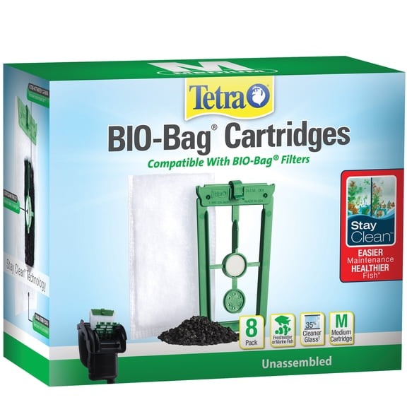 Tetra Whisper Bio-Bag Medium with Stay Clean, Filter Cartridges for Aquariums, 8 Count, Unassembled, Fits Tetra Whisper Fish Tank Filters 5-10 Gal, PF-10, IQ 10