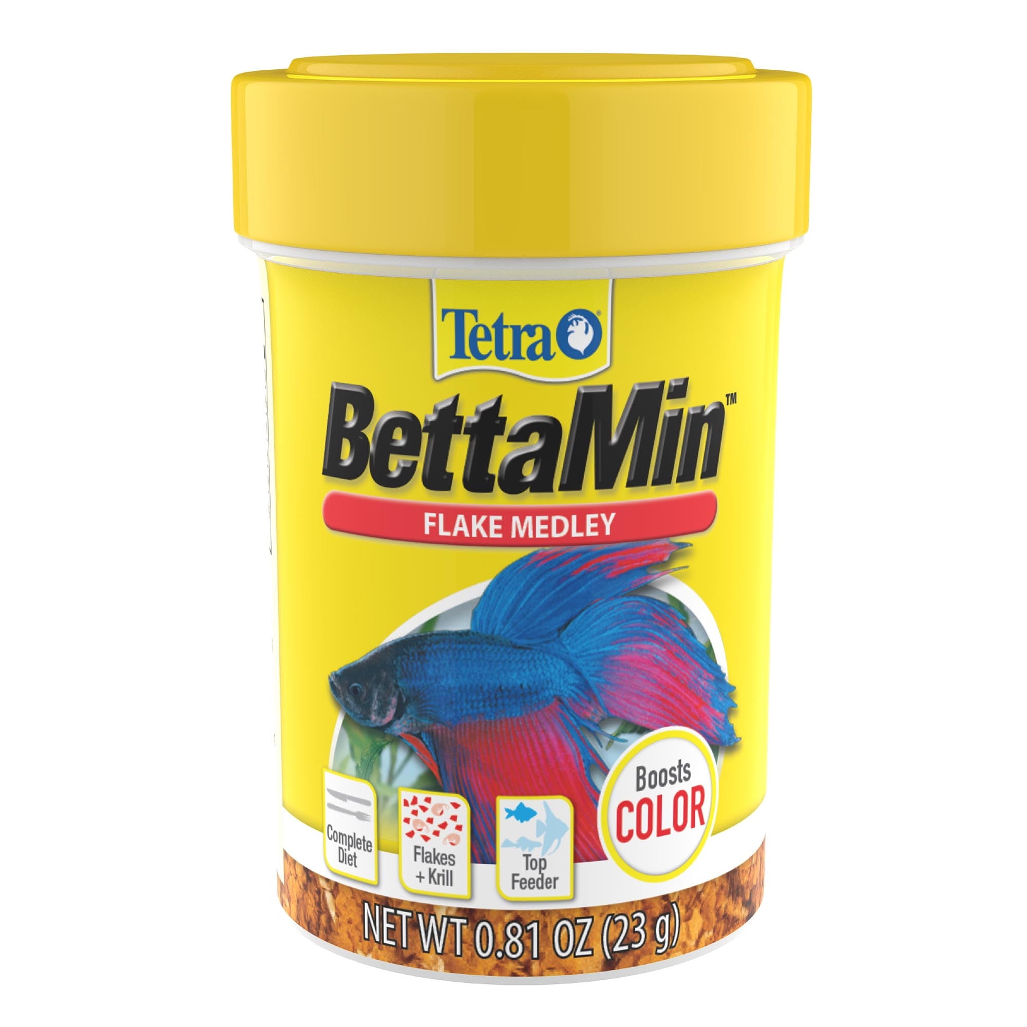 Tetra BettaMin Flake Medley for Betta Fish, Complete Color-Boost Flakes and Dried Krill, 0.81 oz.