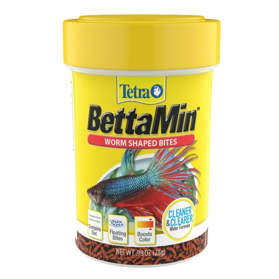 Tetra BettaMin Worm Shaped Bites Fish Food, Complete Diet for Bettas, 0.98 oz.