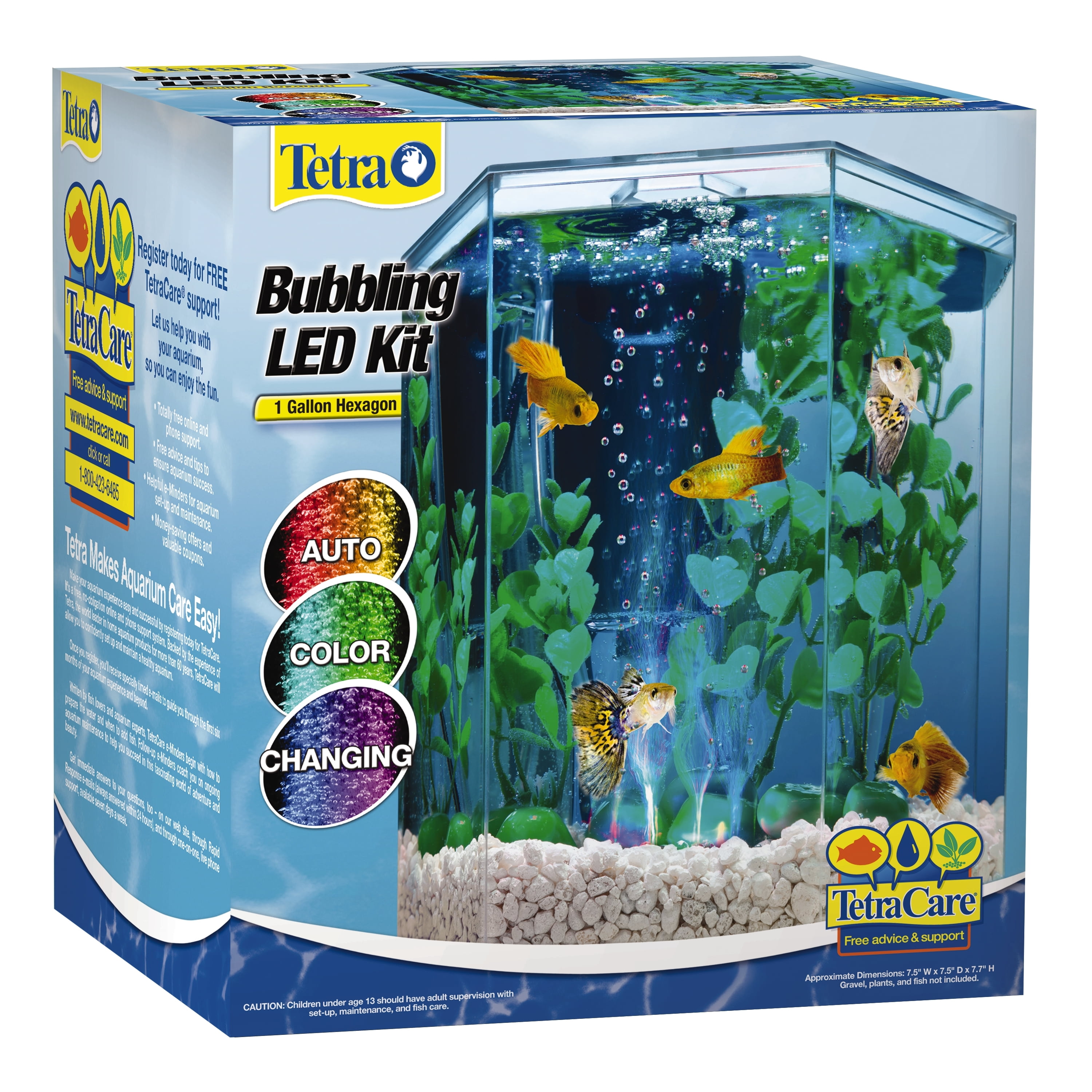 Tetra Bubbling LED Aquarium Kit Gallon, Hexagon Shape, with  Color-Changing Light Disc, Acrylic