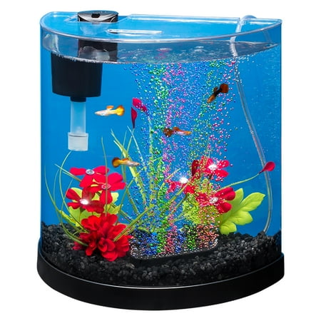 Tetra ColorFusion Starter Aquarium Kit 3 Gallons, Half-Moon Shape with Bubbler and Color-Changing Light Disc