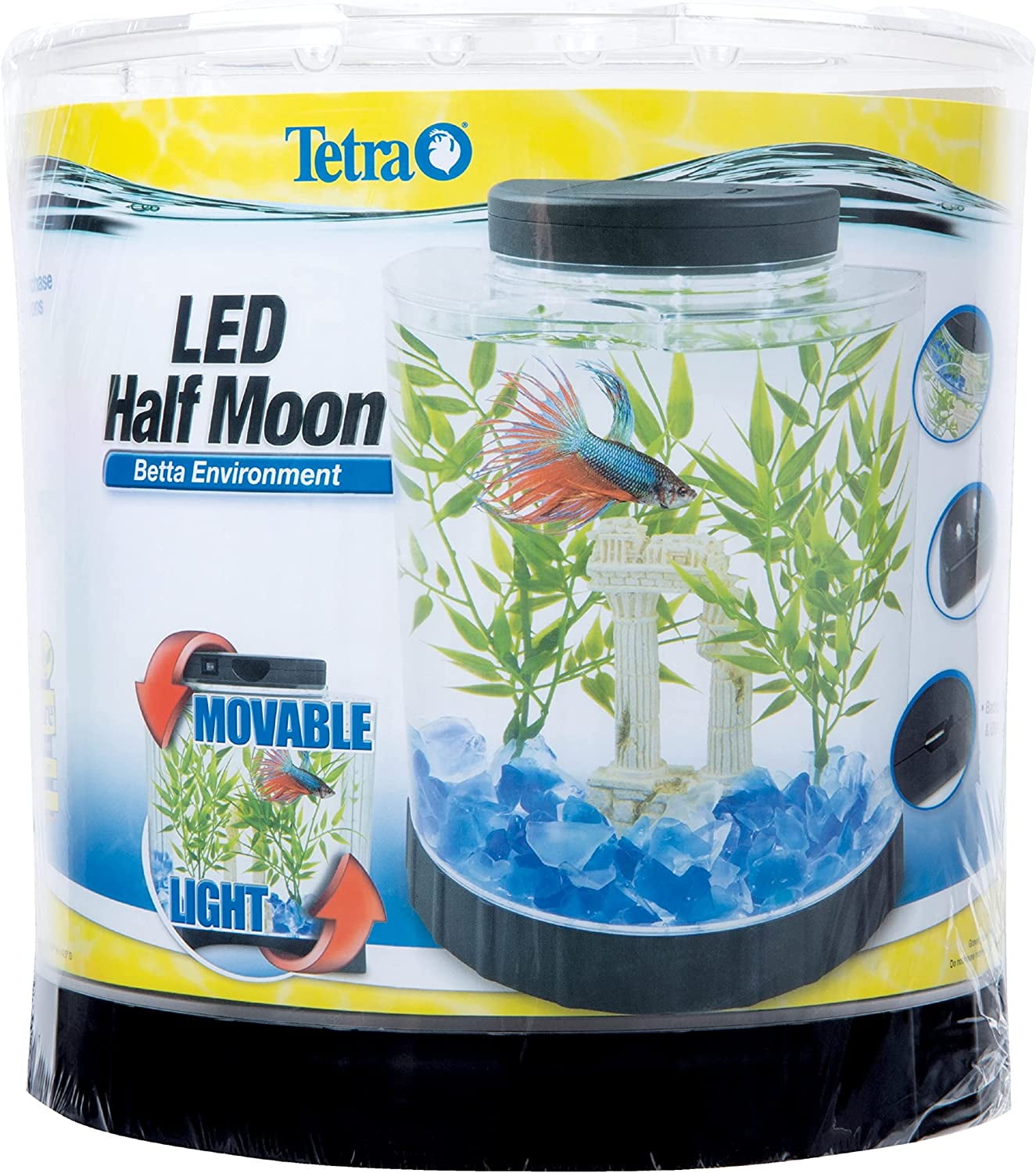 Tetra 1.1 Gallon Betta Aquarium Kit, Half Moon-Shaped Aquarium with LED Light