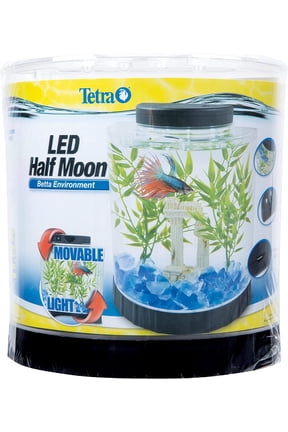 1.1 Gallon Betta Aquarium Kit, Half Moon-Shaped Aquarium with LED Light