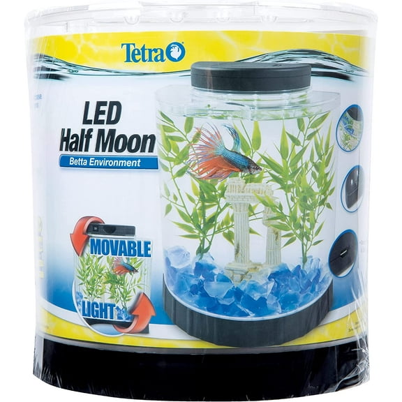 Tetra 1.1 Gallon Betta Aquarium Kit, Half Moon-Shaped Aquarium with LED Light