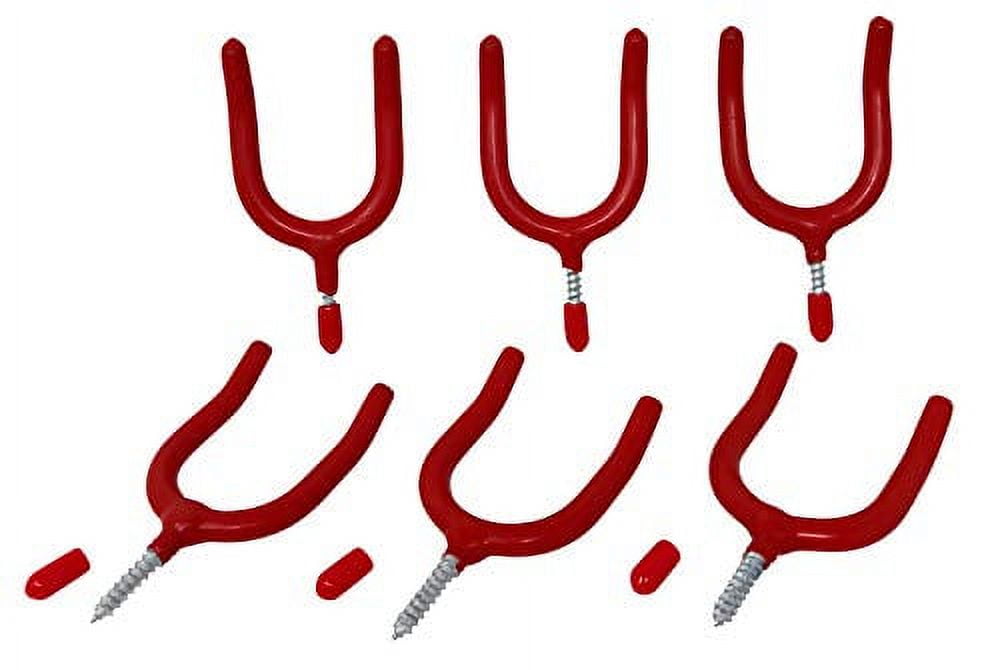 Red Vinyl Coated Screw-in U-Shape Utility Hooks, Pack of 6