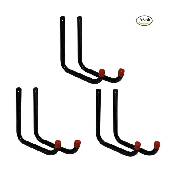Tetra-Teknica UH01-6P Heavy Duty Garage Storage Utility Hooks, Large Size, Color Black, 6 per Pack