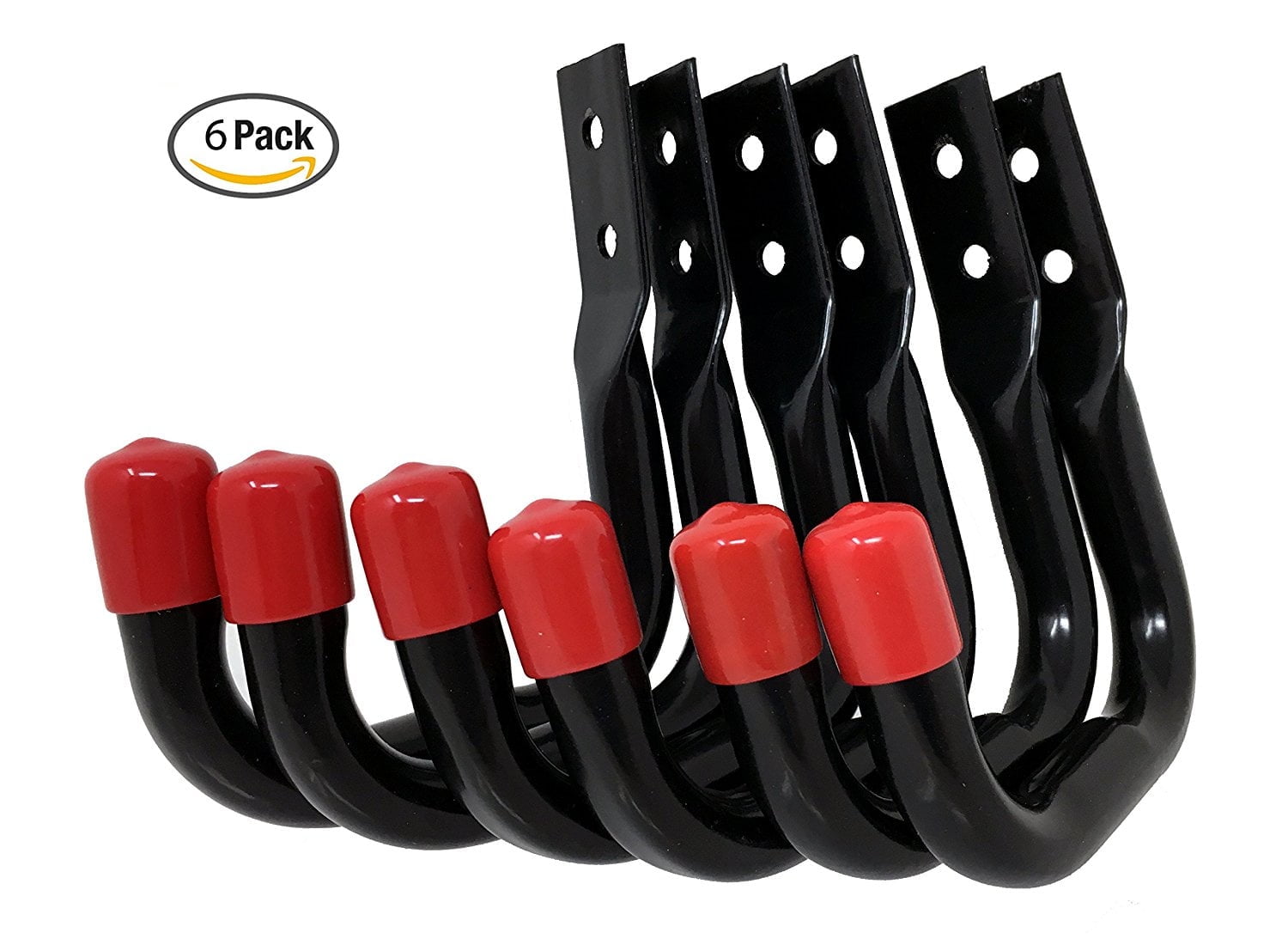 Heavy Duty Black Metal Garage Storage Hooks with Red Tips, 6 Pack