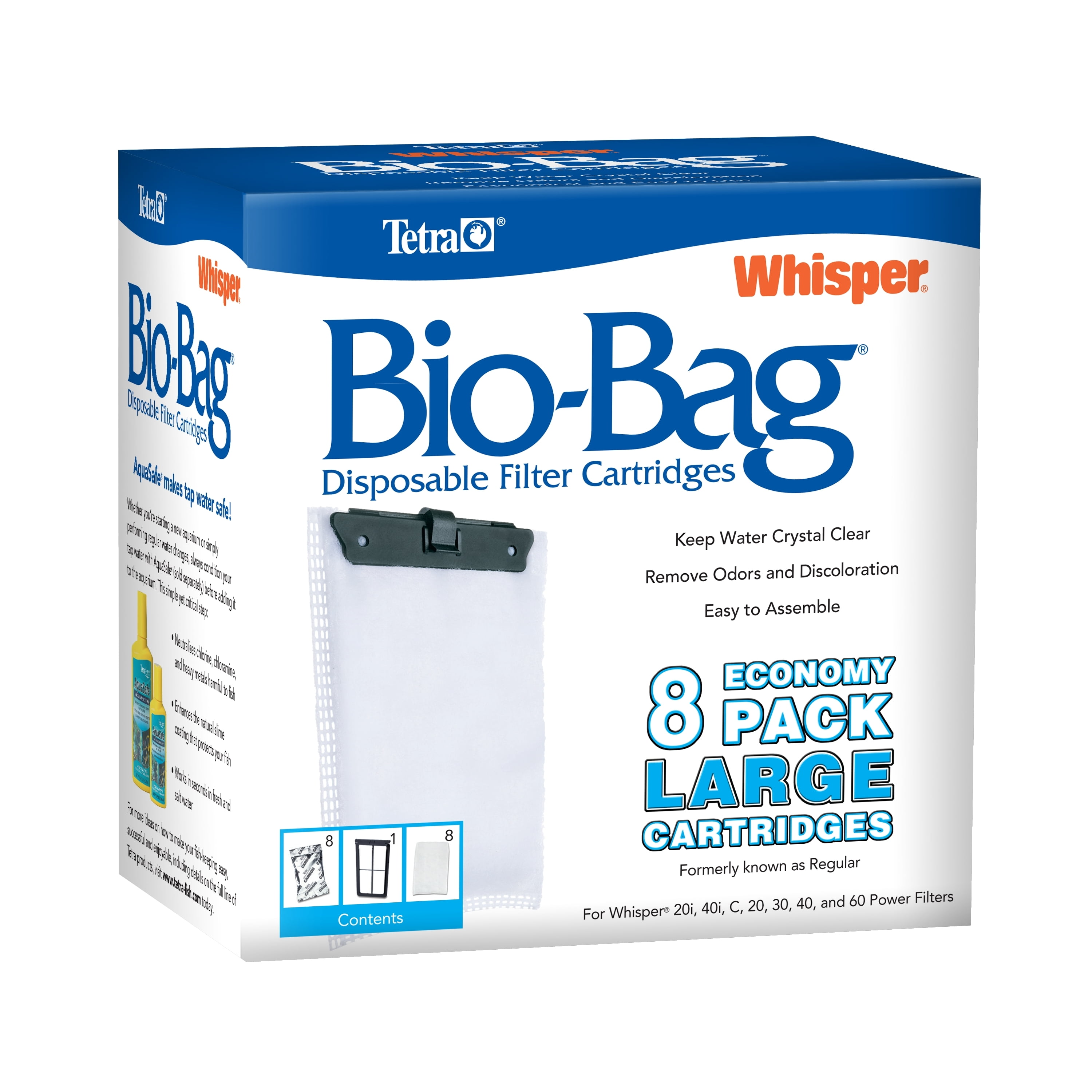 Tetra Whisper Bio-Bag 8 Count, Large, Unassembled Filter Cartridges for  Internal Fish Tank Power - Walmart.com, image size:3000x3000