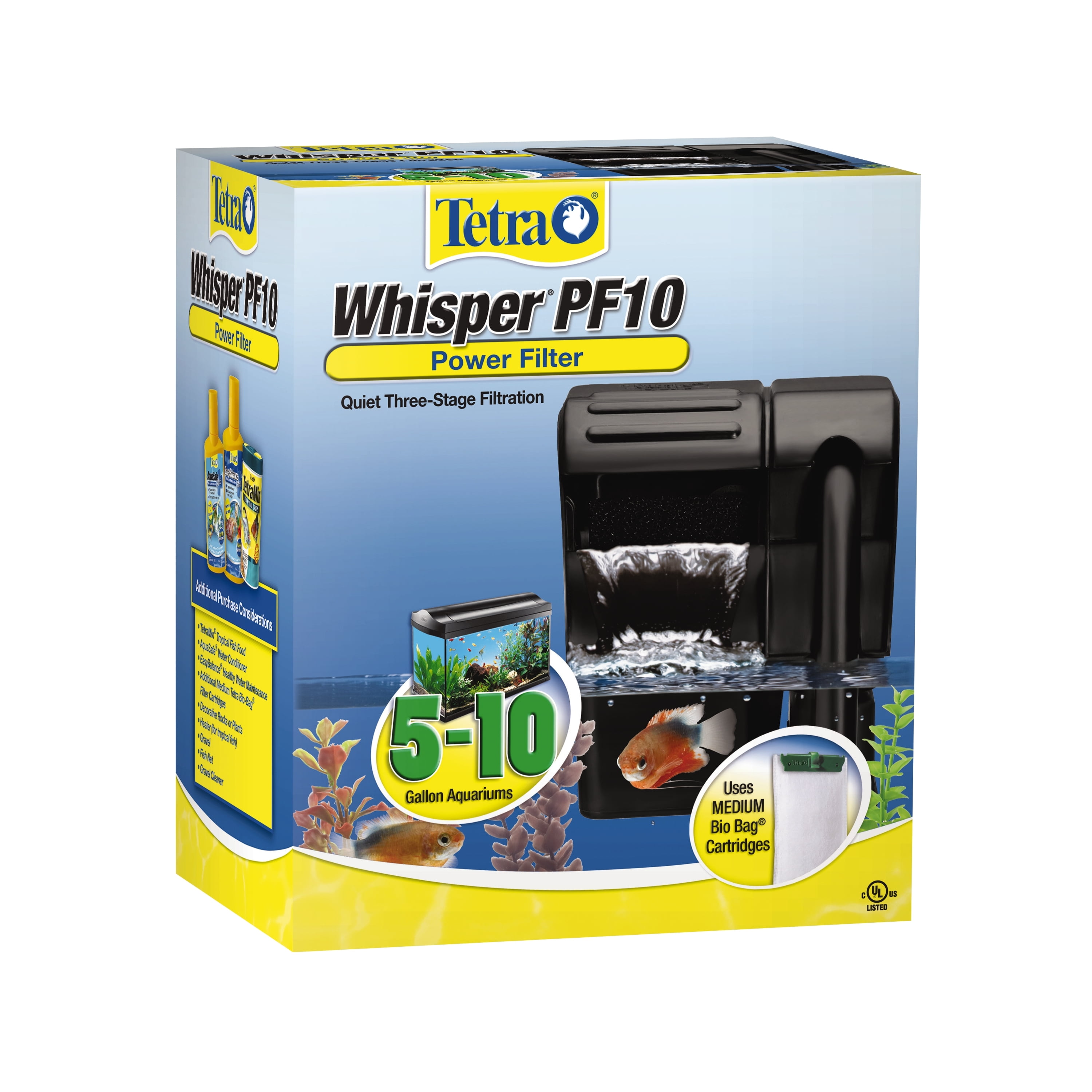 Tetra Whisper PF10 Power Filter for 5 to 10 Gallon Aquariums Quiet 3 Stage Aquarium Filtration Walmart
